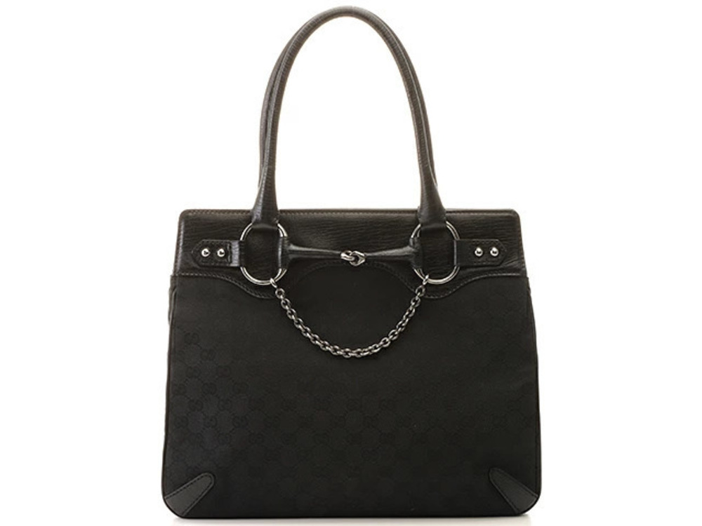 Gucci Horsebit GG Canvas Handbag Black Calfskin